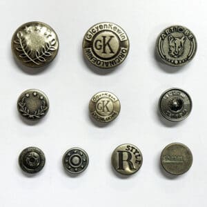 Jeans Inslagknopen in OudZilver in diverse soorten en maten.