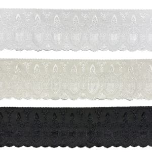 Katoenen Broderie Kant 2136 115mm breed in Wit, Zwart en Offwhite. 13.8 meter (kopie)